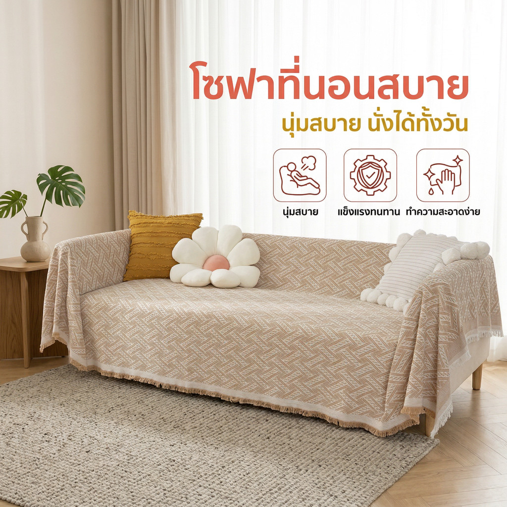 【พร้อมส่ง】ผ้าคลุมโซฟา ผ้าห่มโซฟา สไตล์นอร์ดิก กันฝุ่น ใช้เป็นผ้าห่มพักกลางวัน หลากสี ส่งฟรี