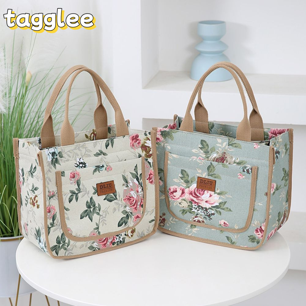 TAGGLEE กระเป๋าใส่ข้าวกลางวันลายดอกไม้, กระเป๋าถือความจุขนาดใหญ่หนาฉนวนกันความร้อนกระเป๋า, แฟชั่นถุงอาหารกลางวันความร้อนผู้หญิง