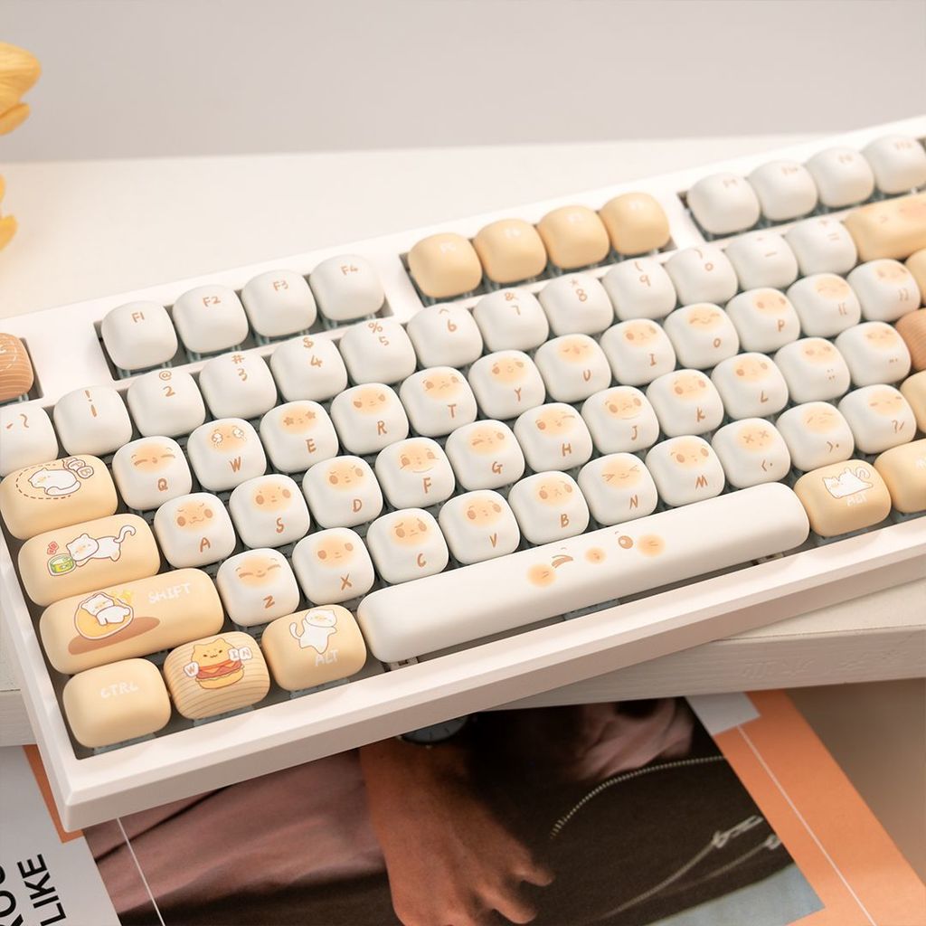 MOG Mantou กระเป๋าแมว Keycap การ์ตูนน่ารักเค้ก PBT DYE-sublimation ส่วนบุคคล Keycaps สําหรับหญิงเหมาะสําหรับ 68 75 87 98 108 และแป้นพิมพ์เครื่องกลอื่นๆ