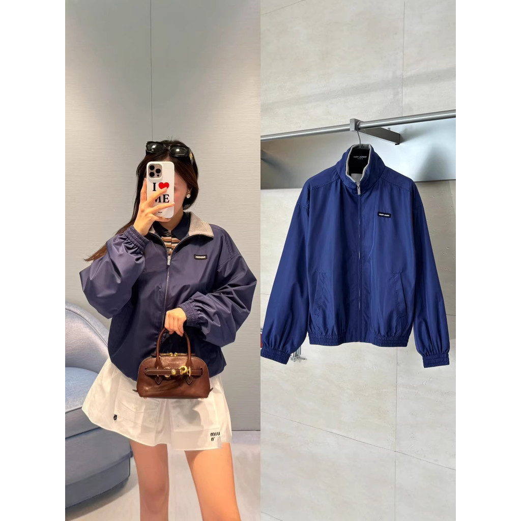I7BA MIUMIU New style basic letter logo tech poplin long-sleeve zip-up jacket