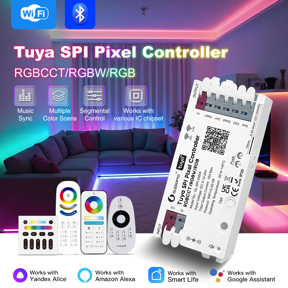 GLEDOPTO Tuya SPI Pixel Controller RGBCCT RGBW RGB Dynamic Light Music Sync WiFi ZigBee Smart Life G