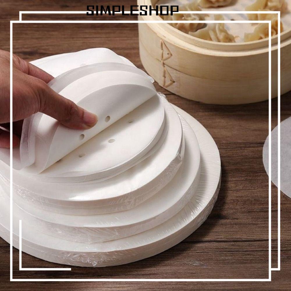 SIMPLESHOP 100 ชิ้น Buns ขนมอบกระดาษไม่ติด, 4/5/6/7/8in รอบกระดาษ Steamer, ทิ้ง Buns Pad กระดาษครัวท