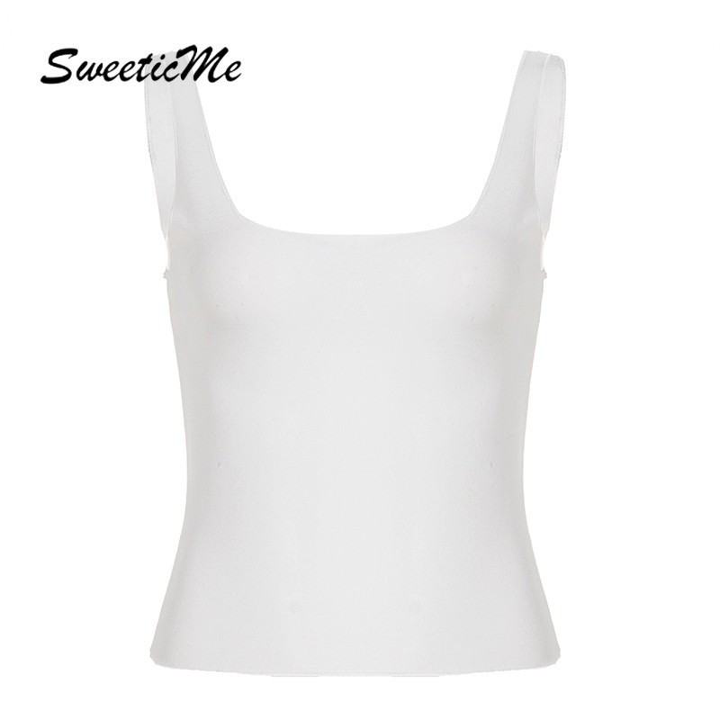 SweeticMe เสื้อชั้นในสตรีผู้หญิง 2025 แฟชั่นใหม่สีทึบคอเหลี่ยมพื้นฐานเสื้อกล้ามบาง