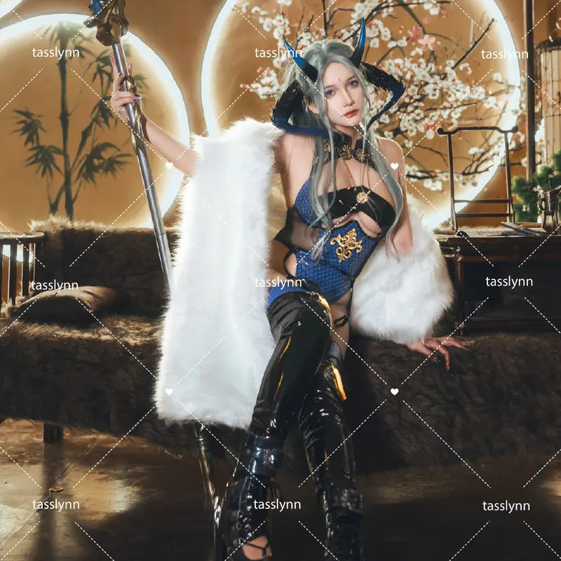 Mn Sexy Cute Dragon Girl Cosplay Bunny Girl Costumes Lovely Blue Jumpsuit  Halloween Costume Deer Ea