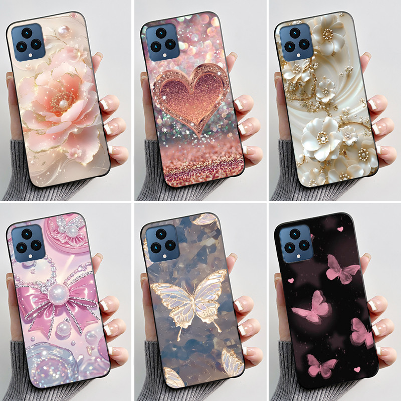พิมพ์เคสโทรศัพท์สําหรับ TCL T-Mobile Revvl 6 5G/T-Mobile T โทรศัพท์ 5G ซิลิโคนนุ่มสีดําฝาครอบดอกไม้น