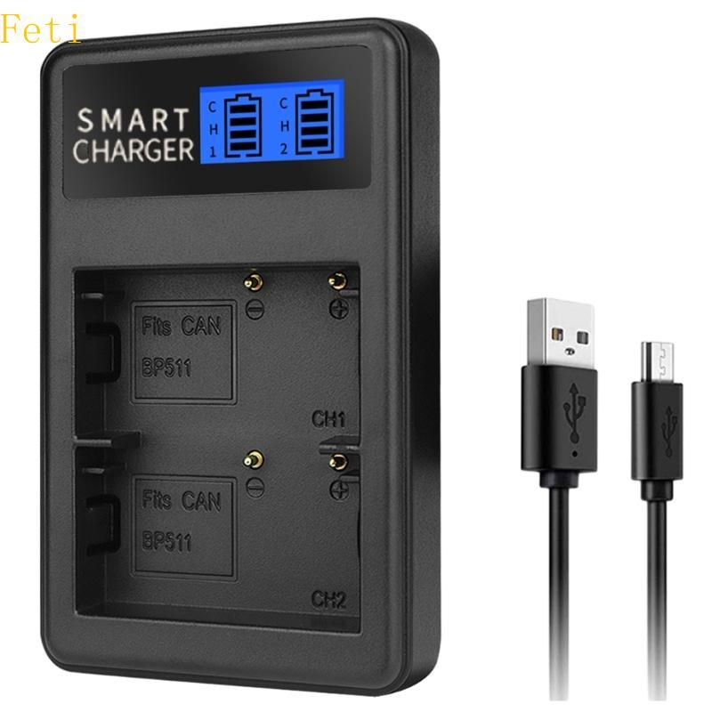 Feti BP511 เครื่องชาร์จ LCD สล็อตคู่สําหรับ 10D 20D 30D 40D 50D D60 MV630i กล้อง
