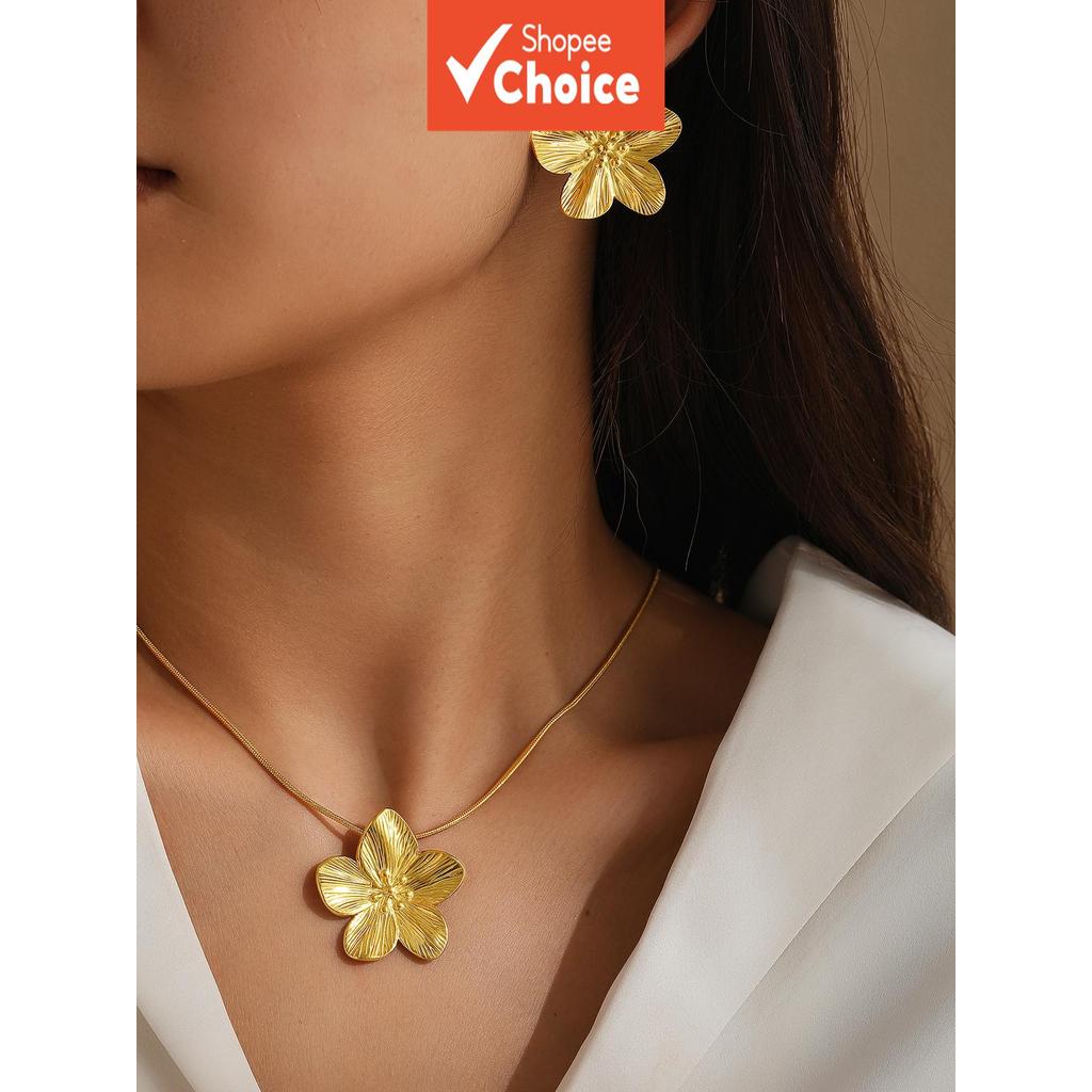 Elegant ดอกไม้เครื่องประดับชุดจี้ต่างหู Studs 3d กลีบแปรง Vintage แฟชั่นผู้หญิงทุกวันสวมใส่