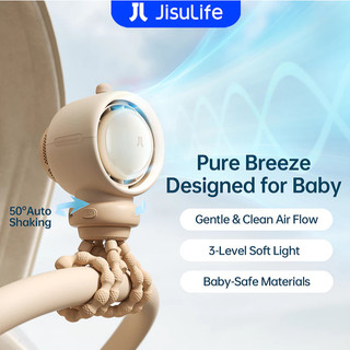 JISULIFE Stroller Fan Life2 Rechargeable Electric Clip Bladeless Turbo Octopus Baby Fan 100 Speeds Strong Wind Pet Fan With Air Purification LCD Digital Display Personal Cooling