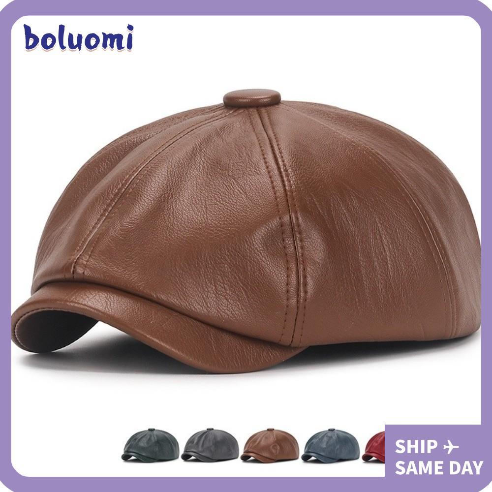 BOLUMI หนัง Newsboy หมวก, ปรับได้ตามขนาดศีรษะ สีทึบ, สไตล์คลาสสิก เทรนด์เรโทร