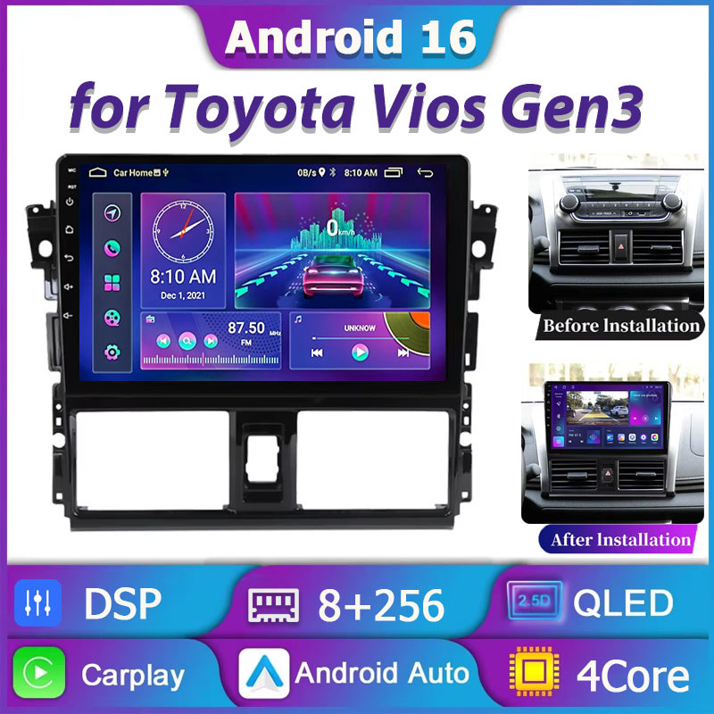 จอ android รถยนต์ สำหรับ TOYOTA VIOS GEN 3 Yaris 2013-2017 (Android 16) หน้าจอสัมผัส 10 นิ้วกับ Appl