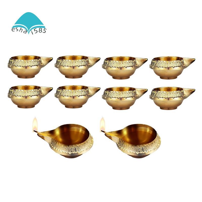 Eshai585 โลหะผสมโลหะสําหรับ Diwali ตกแต่งโคมไฟน้ํามัน 10 ชิ้น Kuber Diya สําหรับ Diwali Diya Vilakku