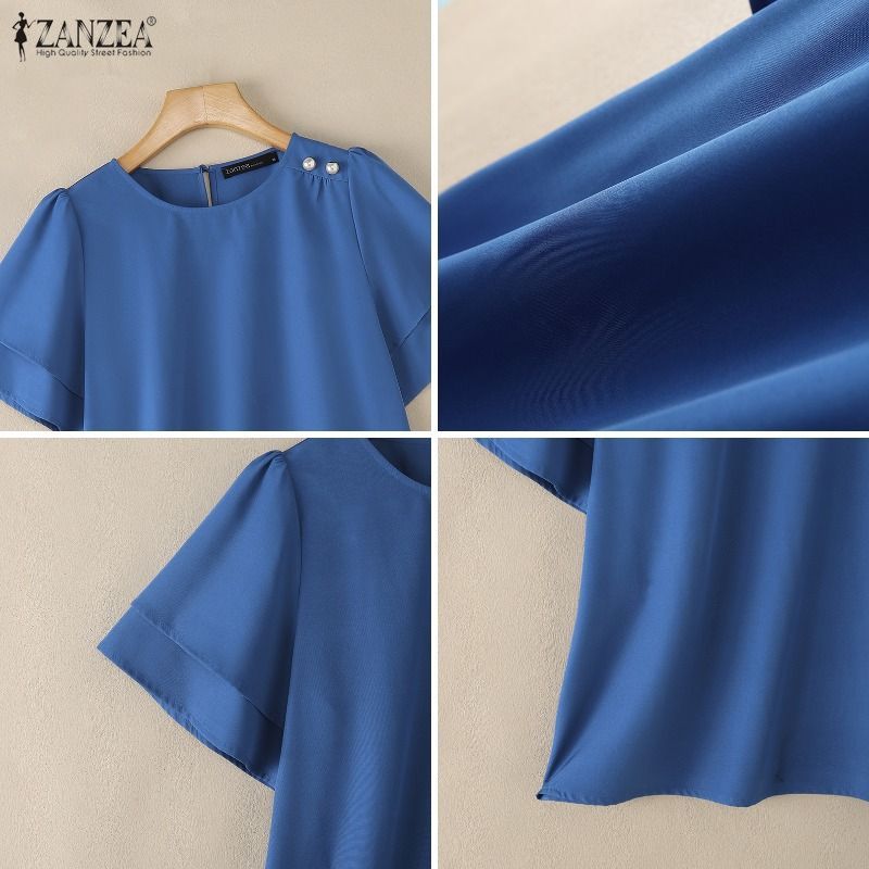 ZANZEA เสื้อเบลาส์มุก คอกลม สไตล์เกาหลีสำหรับผู้หญิง — صورة 8