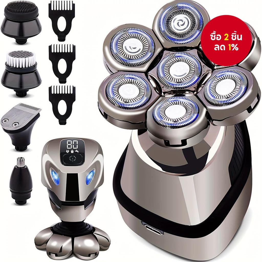 LARGNER เครื่องโกนหนวดแบบชาร์จไฟได้ 5-in-1 - ชุดกรูมมิ่งหัวล้านกันน้ําสําหรับใช้เปียก/แห้งและการเดินทาง