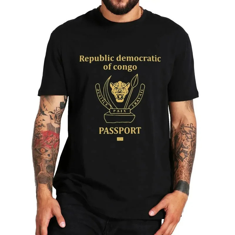 เสื้อยืด DRC Passport Congo เสื้อยืดสำหรับคนรักคองโก ผ้าฝ้าย 100% เสื้อยืดลำลอง