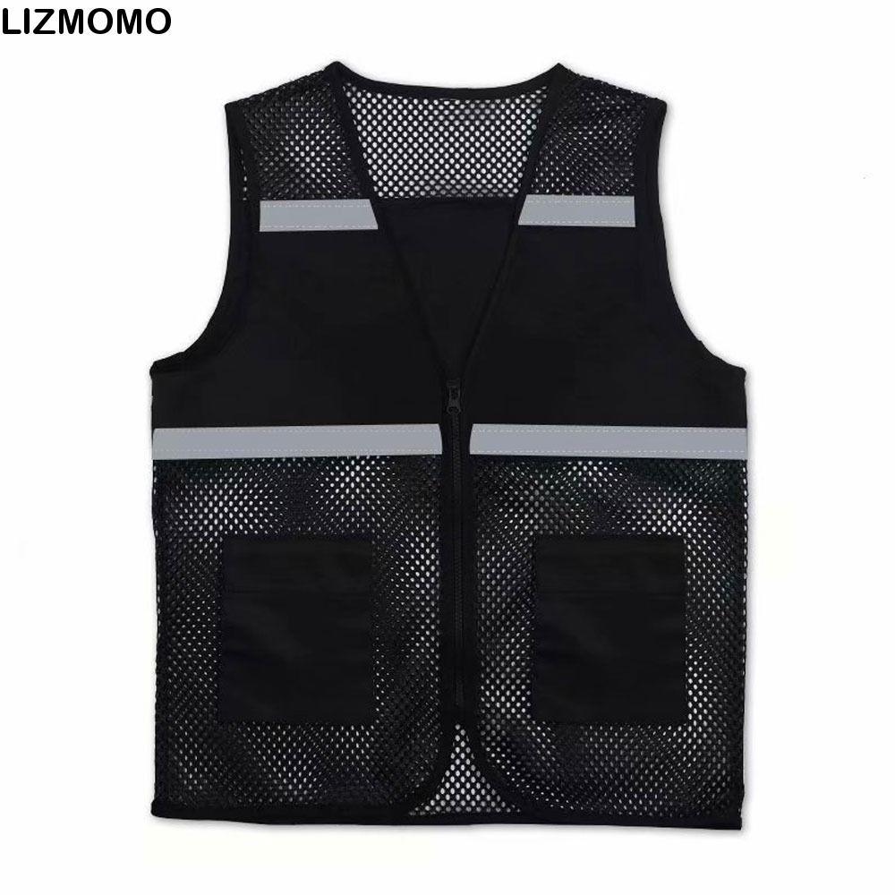 LIZMOMO เสื้อกั๊กผ้าระบายอากาศ สีดำ มีแถบสะท้อนแสง และซิปกันความปลอดภัย เหมาะสำหรับคนงานก่อสร้างและจราจร