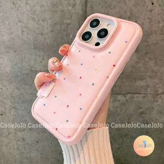 เคสหนังลายจุดสีรุ้ง สีครีม/ชมพู ดูแพง กันกระแทก สำหรับ iPhone 15 Pro Max 16 13 12 17 Air 11 X/Xr/Xs/Xs Max 14 7 8 Plus