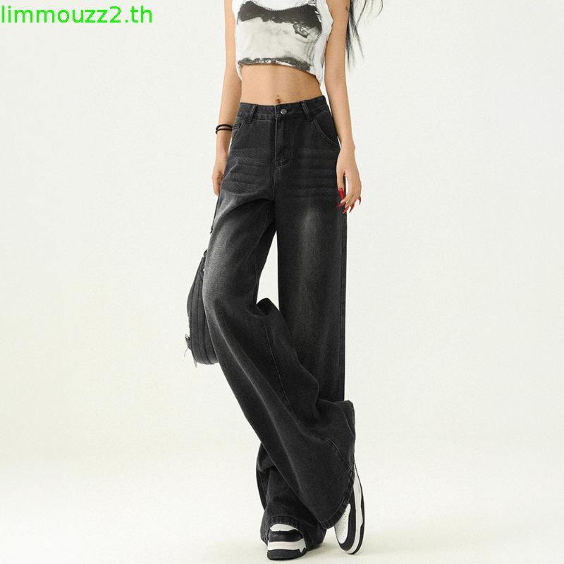 #1989 (XS-6XL) jinjeans กางเกงยีนส์ขากระบอกใหญ่ baggy jeans สีดำฟอก