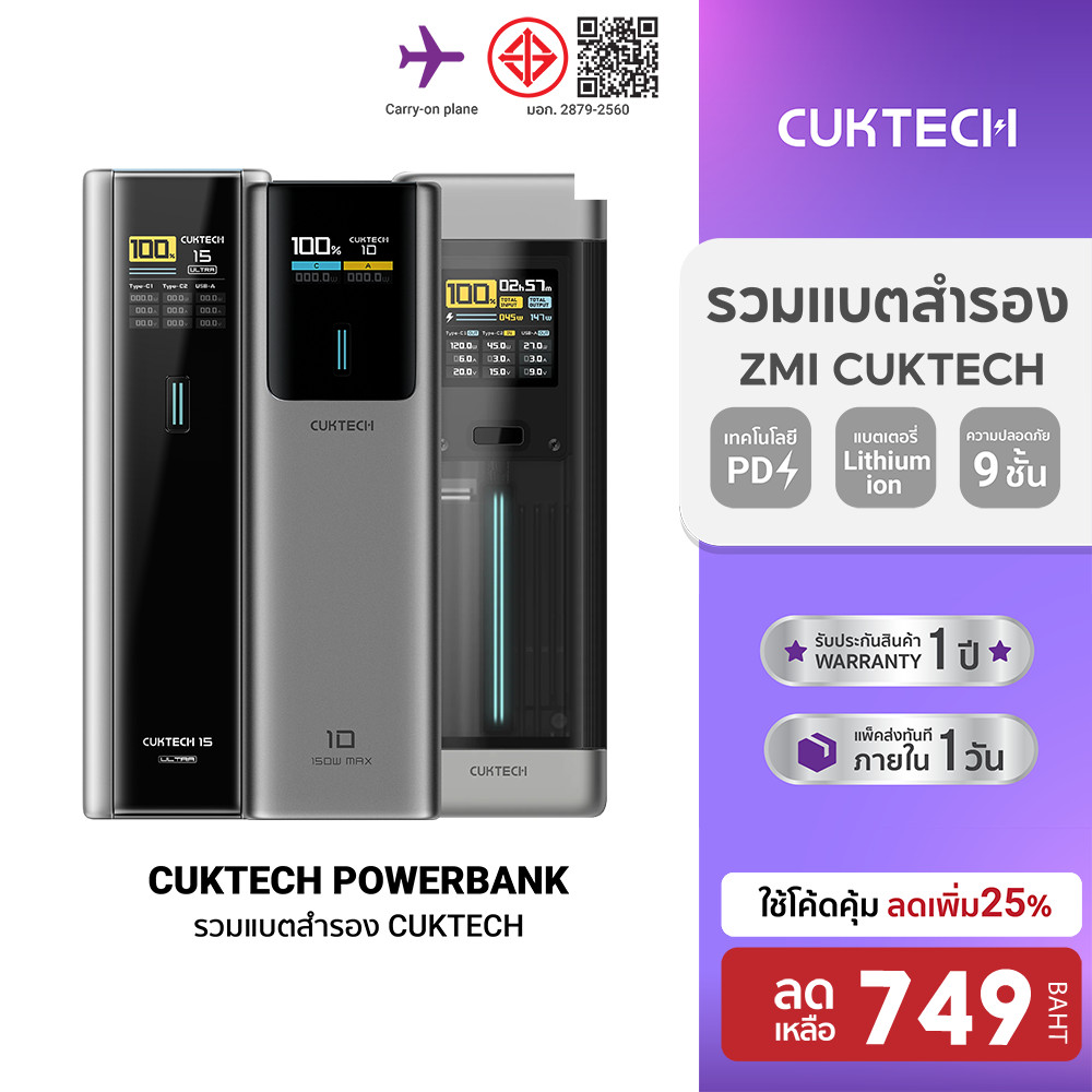 [ลดเหลือ 749] CUKTECH PB100P / PB200P / PB200U / PB060 / P23 / PB200 / PB150P Powerbank แบตสำรอง CCC / CE ขนาดเล็ก -12M