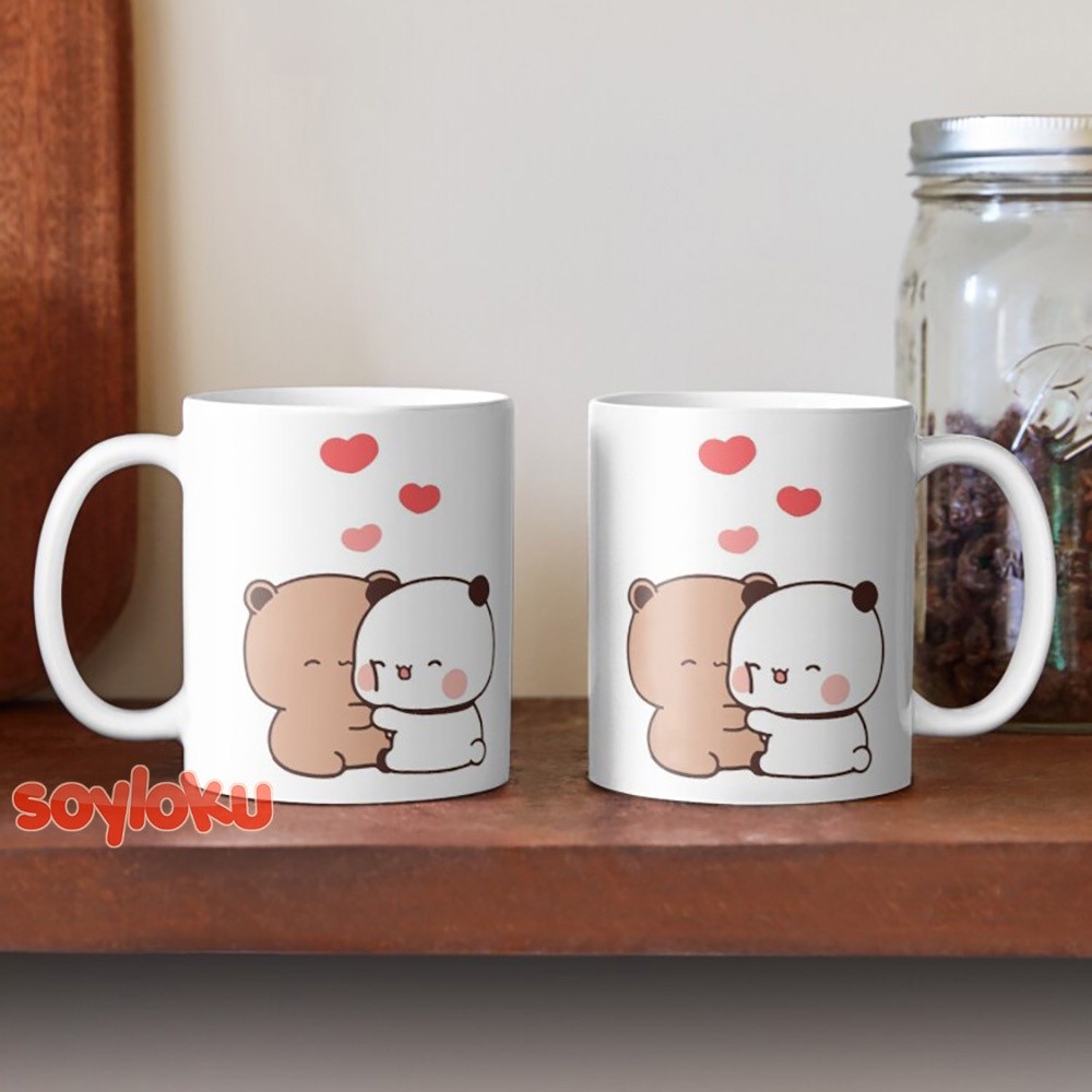 Panda Bear Bubu และ Dudu Hugs Love Mochi แก้วน้ําแมว