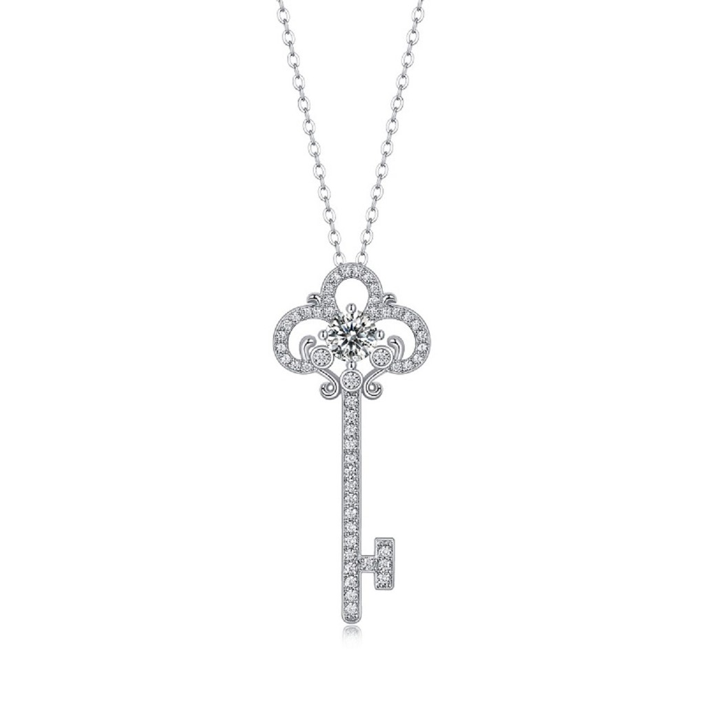 [พร้อมใบรับรอง GRA] Amys S925 Silver Moissanite Twilight Key Necklace Clavicle Chain Pendant Silver 