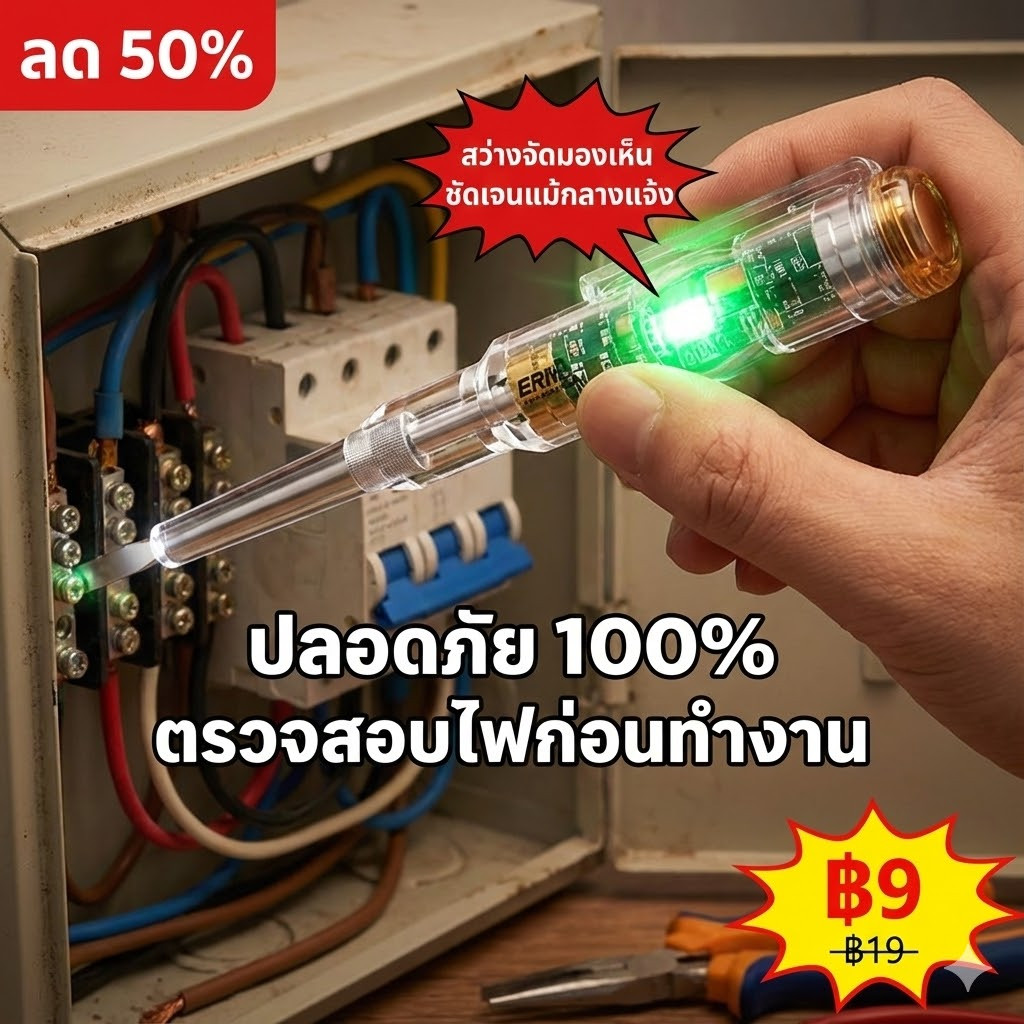 ปากกาวัดไฟ แบบไม่สัมผัส ปลอดภัย ไขควงวัดไฟ มีไฟ LED สองสี เครื่องมือช่าง พร้อมส่ง