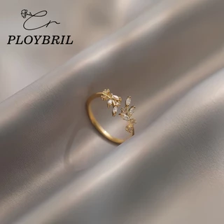 PLOYBRIL Fancy แหวนนิ้วมือ รูปใบมะกอก สีเงิน สีทอง ปรับได้ เครื่องประดับแฟชั่น สําหรับผู้หญิง J009