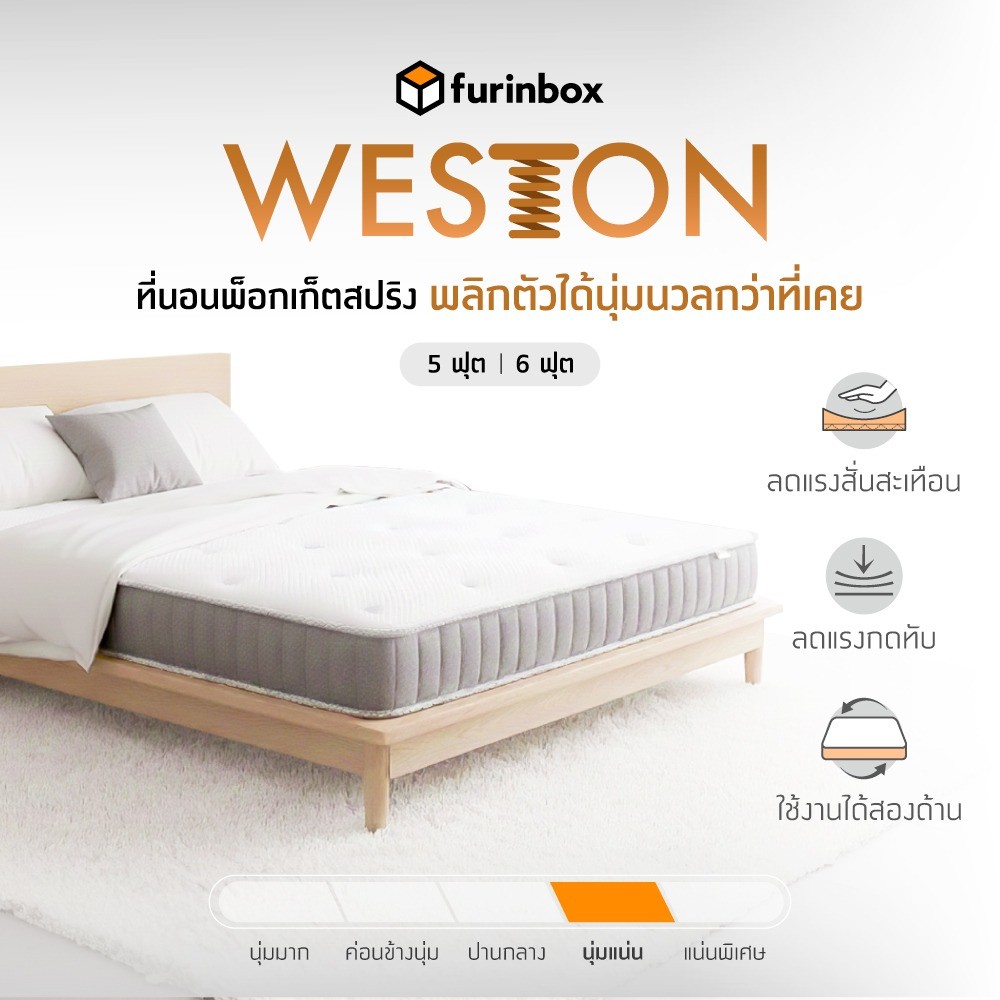 HomeHuk ที่นอน รุ่นเวสตั้น – สีขาว/เทา