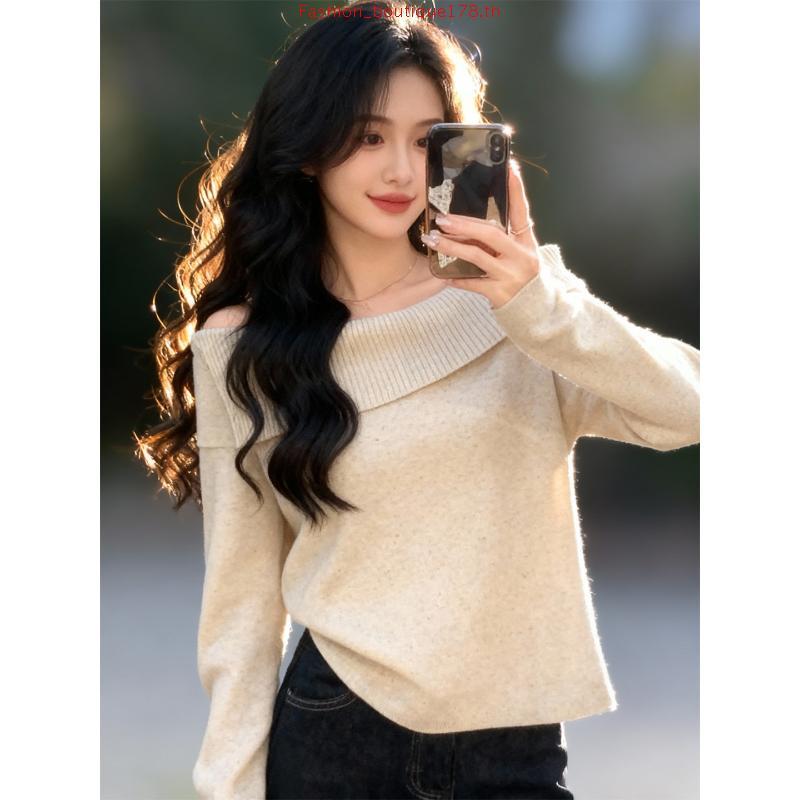 W58 Osaka Fold Sweater ( เสื้อไหมพรมแขนยาว คอกว้าง ผ้านุ่มนิ่ม )