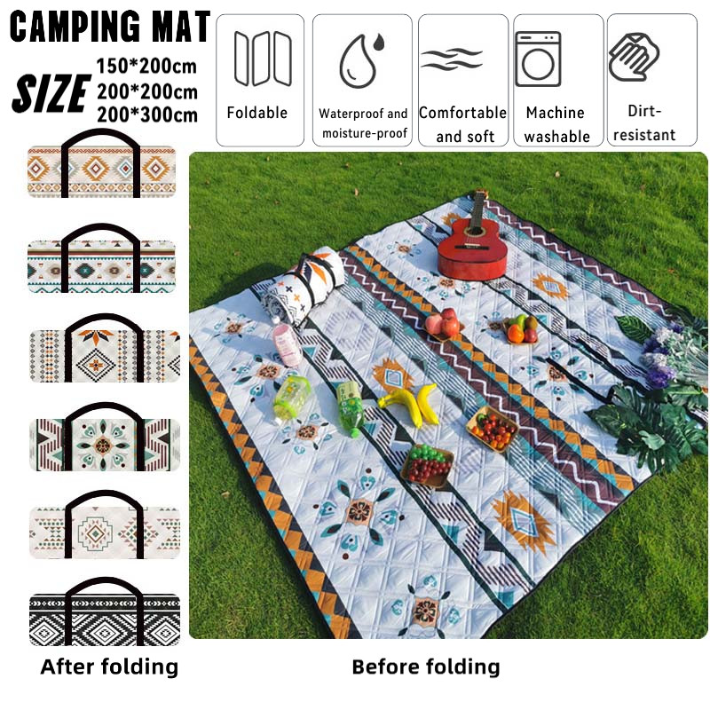 Ethnic-Style Camping Mat Extra-Thick 2x3m Picnic Mat Picnic Rug with Aluminum Foil Base Moisture-Pro