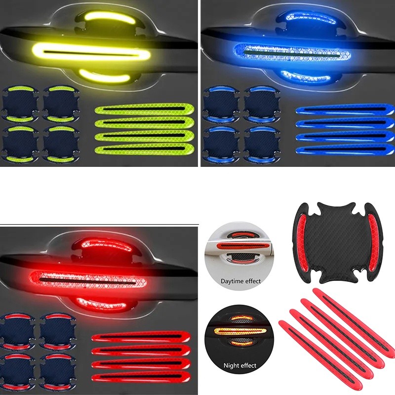 สติ๊กเกอร์กันรอยมือจับประตูรถยนต์สะท้อนแสง 3D คาร์บอนไฟเบอร์ Inner Bowl Anti Scratch Cover Accessories
