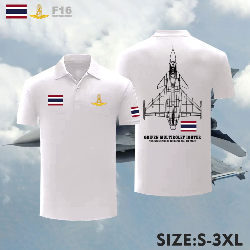 S-3XL เสื้อโปโล F-16 พิมพ์เครื่องบินขับไล่ F-16 Peace Thailandผ้าฝ้ายสวมใส่สบาย S-3XL Unisex "F-16 F