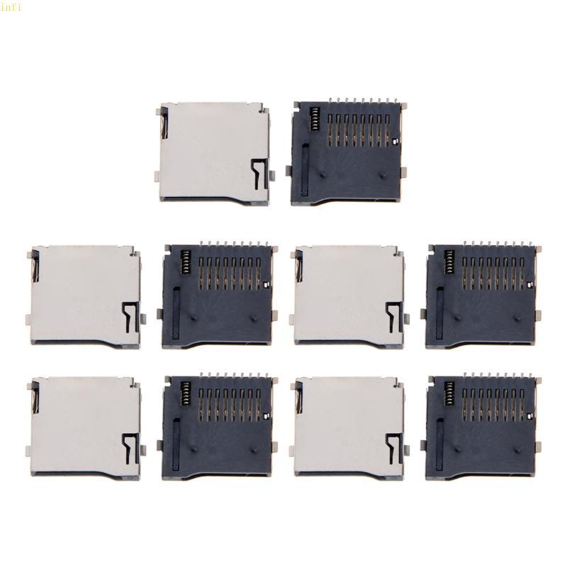 Infi 10 ชิ้น Push-Push ประเภท TF Card ซ็อกเก็ตอะแดปเตอร์อัตโนมัติ PCB Mount Connector 9 Pin SD การ์ด