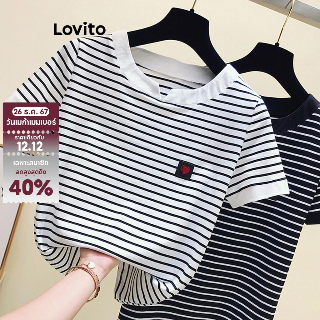 (KOL‘s pick) เสื้อยืดผู้หญิง คอปกตัดกัน ลายทาง สไตล์ลำลอง LNE39558 (หลากสี)