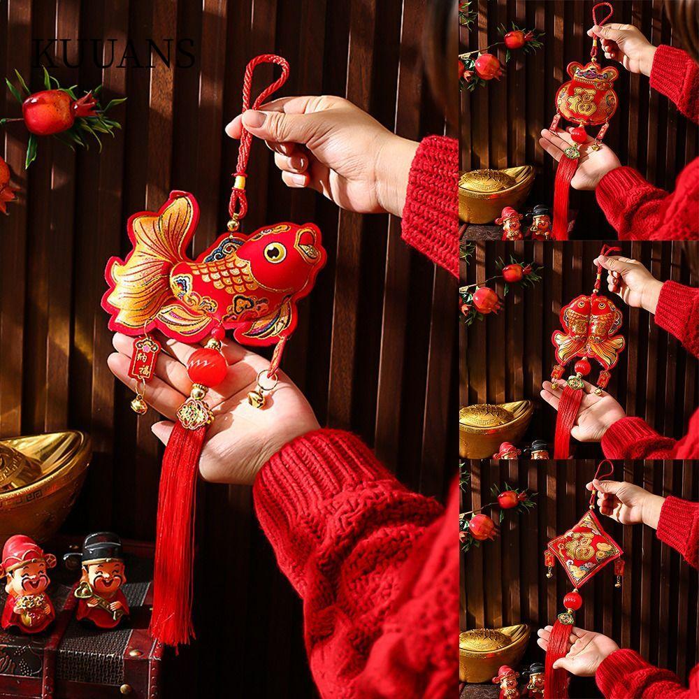 จี้ KUUANS Fu Zi,มังกรปีเทศกาลฤดูใบไม้ผลิแบบดั้งเดิมปีตกแต่ง, 2024 ประตู Flocking แขวน Lunar ปีพู่จี