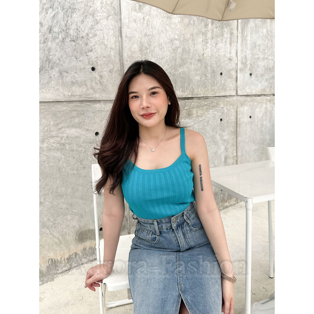 Aurora 🛒พร้อมส่ง🚚 (รูปถ่ายจากงานจริง) เสื้อสายเดี่ยวไหมพรมสีสดใสยืดพอดีตัวใส่ได้ทุกวัน - รูปที่ 3