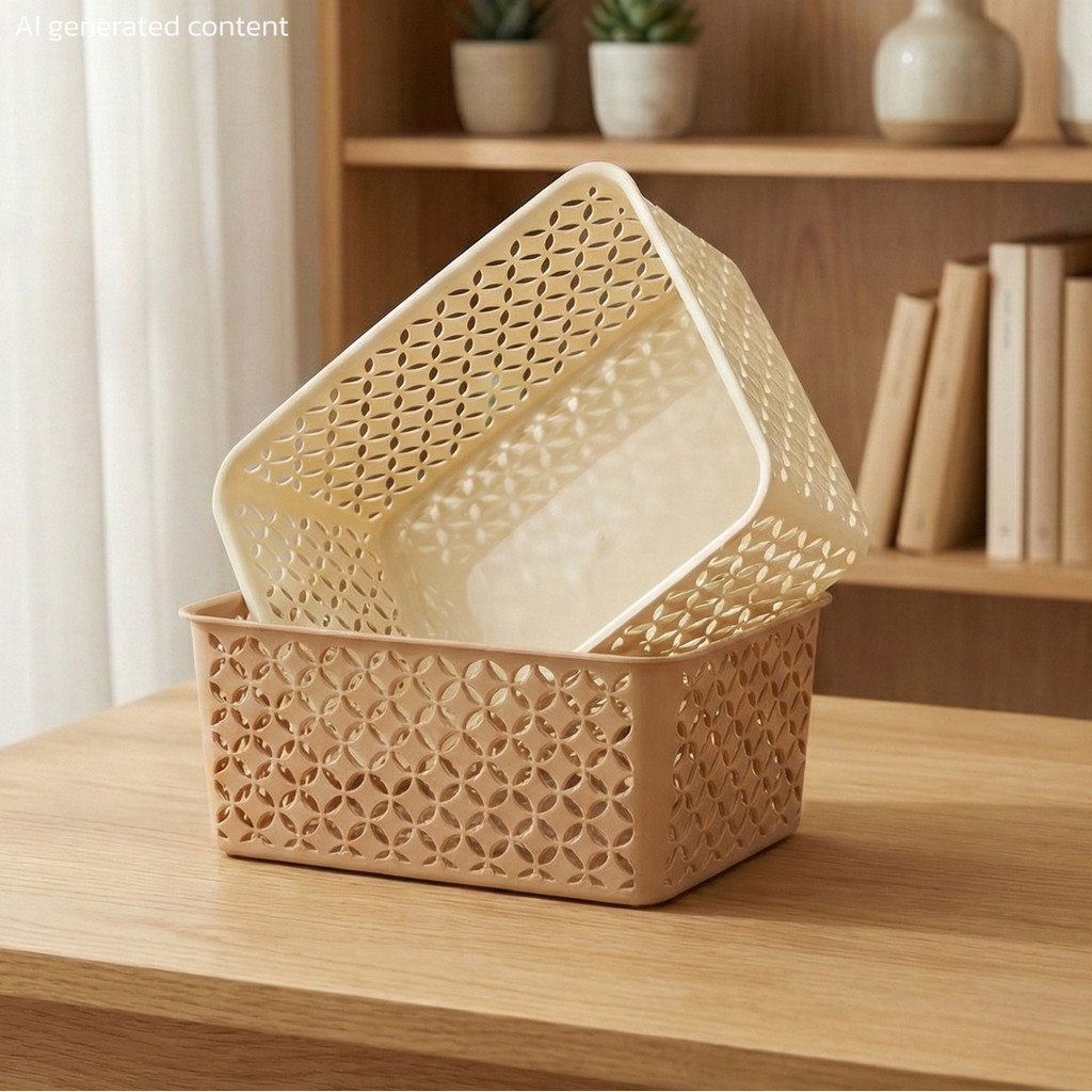 ตะกร้าพลาสติก มินิมอล ลายถัก รุ่น 582N Daily Cookware กล่องจัดเก็บอเนกประสงค์ แข็งแรง ไม่มีกลิ่น