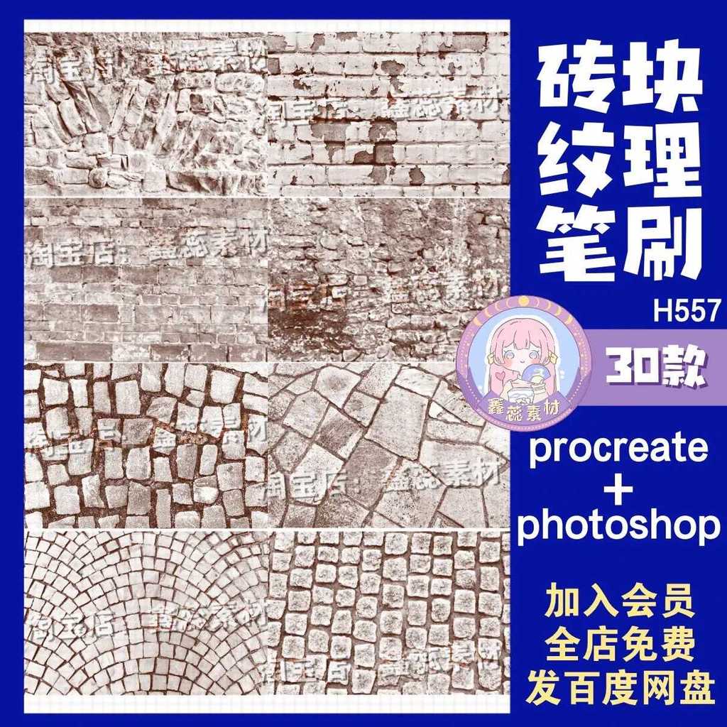 BDE015 Procreate PS บรัชลายหิน พื้น ตกแต่ง สิ่งก่อสร้าง 30 บรัช