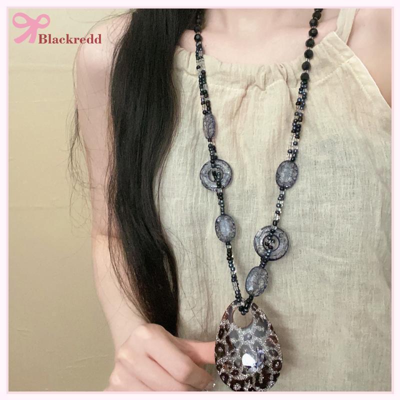 BRED ชาติพันธุ์ Sle รอบเรซิ่นเสือดาวเสื้อกันหนาวยาวสร้อยคอ Retro จี้คริสตัลหญิงเครื่องประดับคออุปกรณ