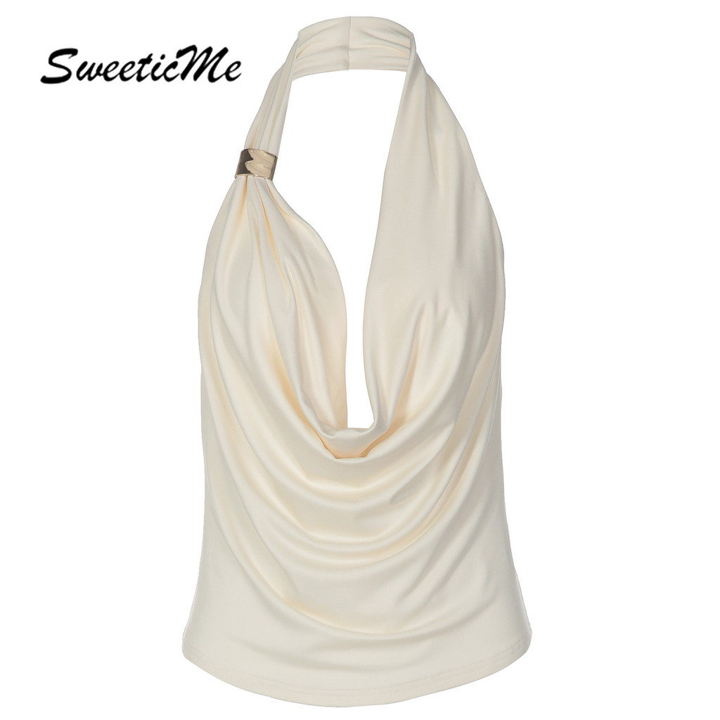 SweeticMe เสื้อสตรี แฟชั่นเซ็กซี่ halter camisole คอวีลึก สไตล์ไม่สม่ำเสมอ