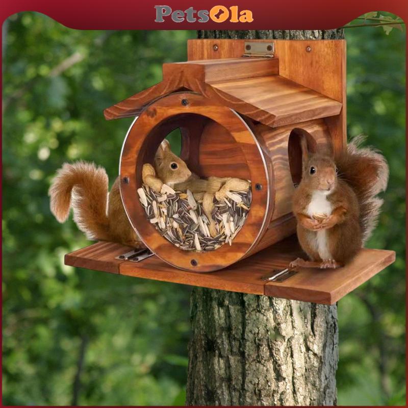 PETSOLA Spacious Squirrel Feeder กล่องไม้ทําด้วยมือสําหรับสวนสัตว์อุปกรณ์และ Backyard ของขวัญ