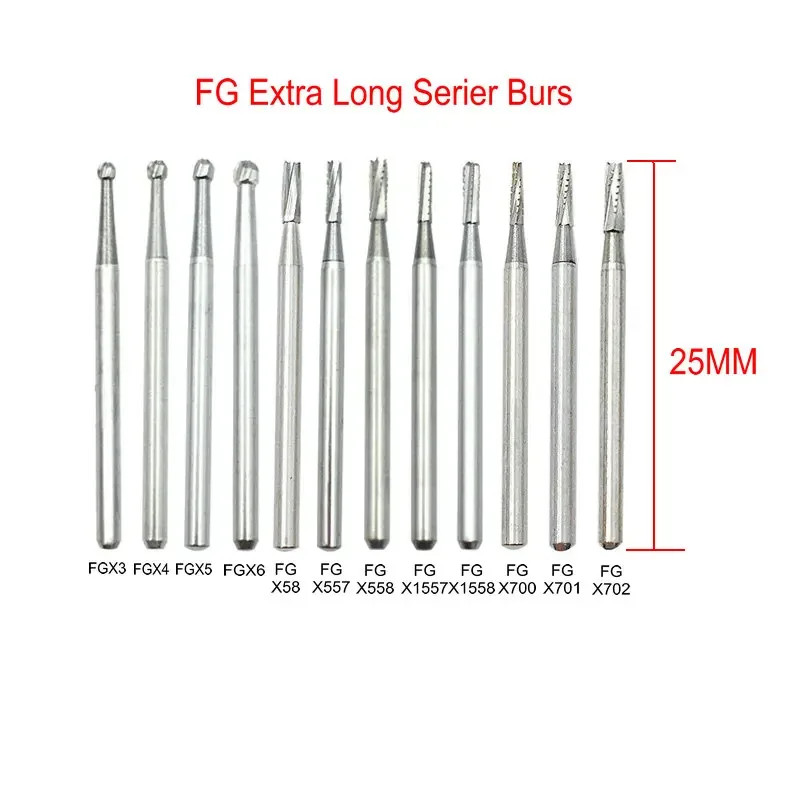 5 ชิ้น/กล่อง เหล็กทังสเตนคาร์ไบด์ Burs สําหรับความเร็วสูง 25 มม. Shank FG Bur