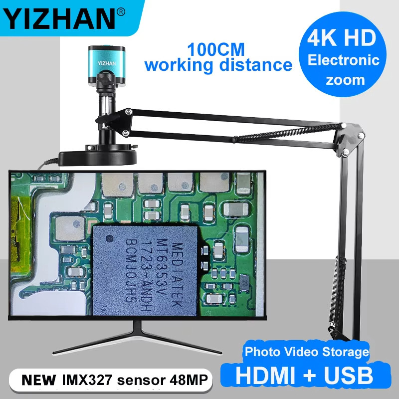YIZHAN กล้องจุลทรรศน์ พับได้ 1080P 13MP HDMI USB สําหรับซ่อมแซมโทรศัพท์มือถือ คอมพิวเตอร์ นาฬิกา