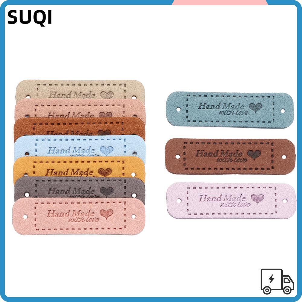SUQI 20 ชิ้นแท็กเสื้อผ้าทําด้วยมือ DIY ป้ายหนัง PU