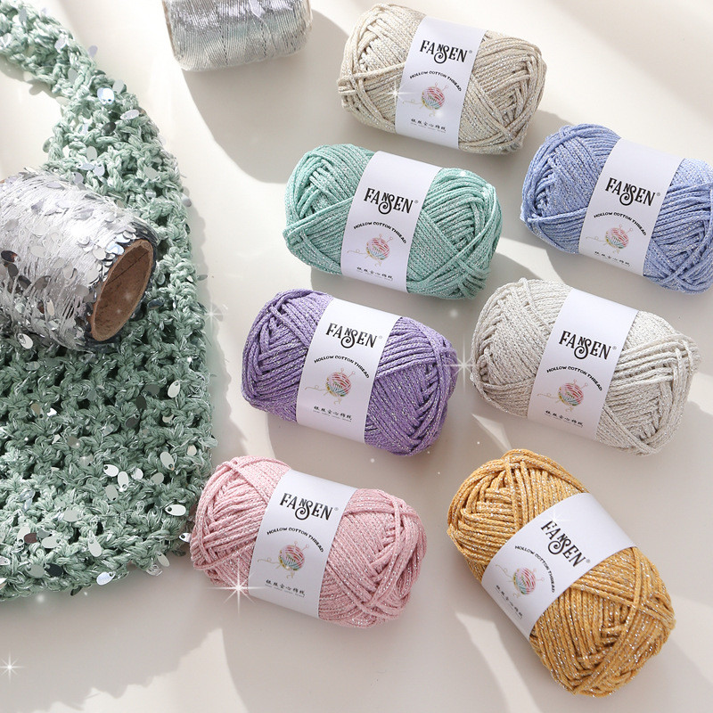 กระพริบเงิน Hollow เส้นด้ายฝ้าย Ball HAND-Knitted diy วัสดุกระเป๋าโครเชต์โครเชต์ผ้าพันคอเสื้อกันหนาว HAND-Knitted Thread Ball