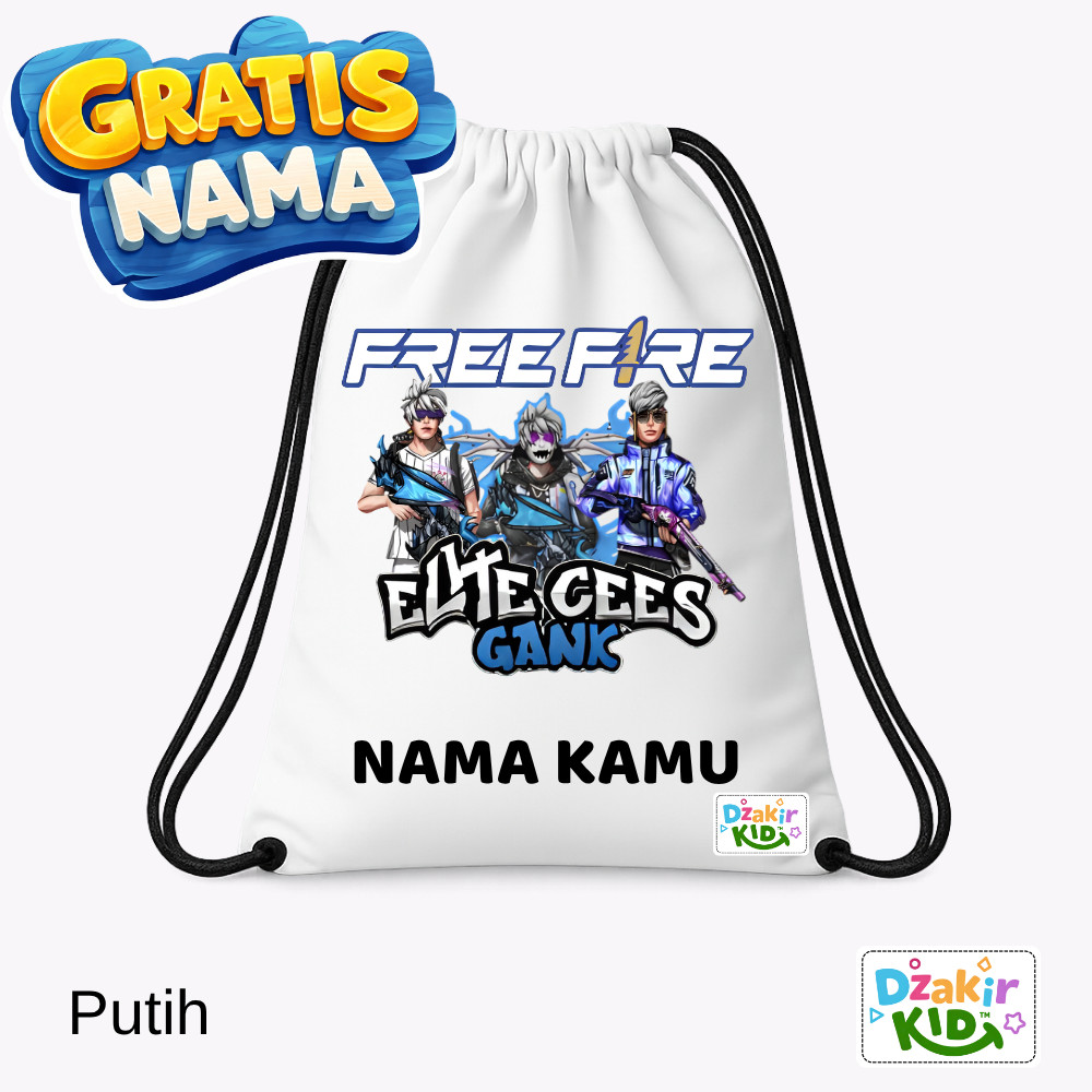 DZAKIR KIDS Drawstring Bag ฟรี NAME FF FREEFIRE ELITE GANK CEES GROUP 6 สีหลากหลายสําหรับเด็กชายและเ