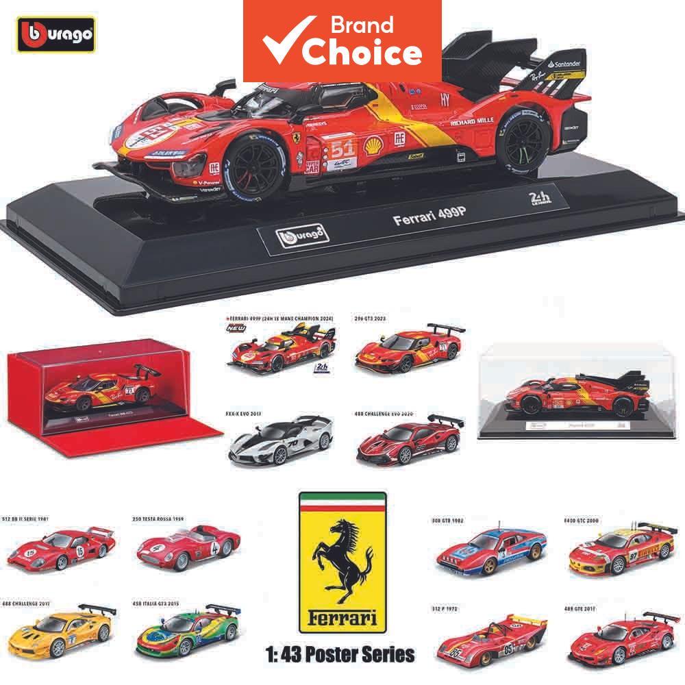 Bburago ขนาด 1:43 Ferrari รุ่น 499P และ 296 GT3 รถเหล็กหล่ออัลลอย