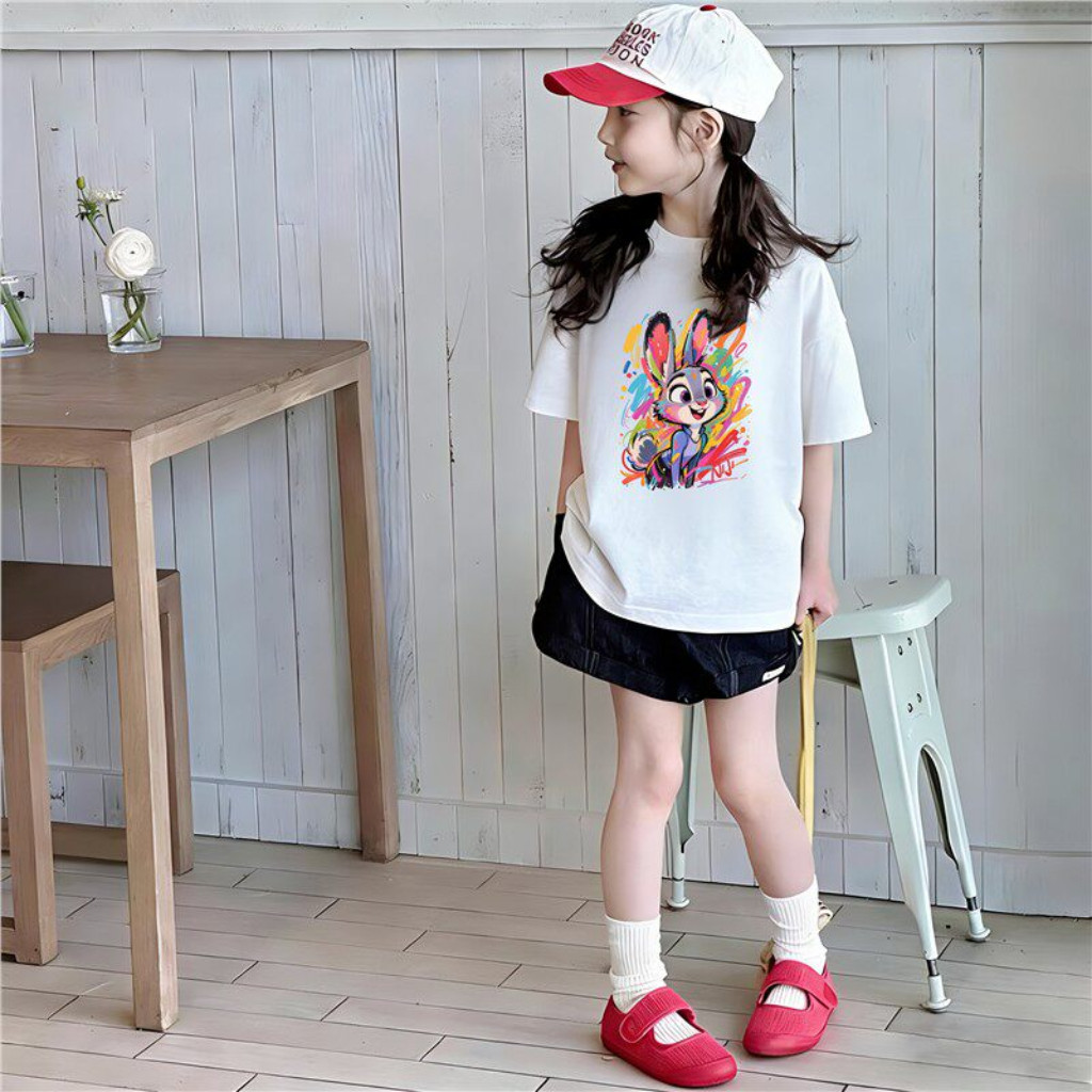 เสื้อยืดแขนสั้นพิมพ์ลายการ์ตูนสำหรับเด็ก สไตล์เกาหลี สีขาว ใส่ได้ทั้งเด็กชายและเด็กหญิง สินค้าใหม่สำหรับฤดูร้อน