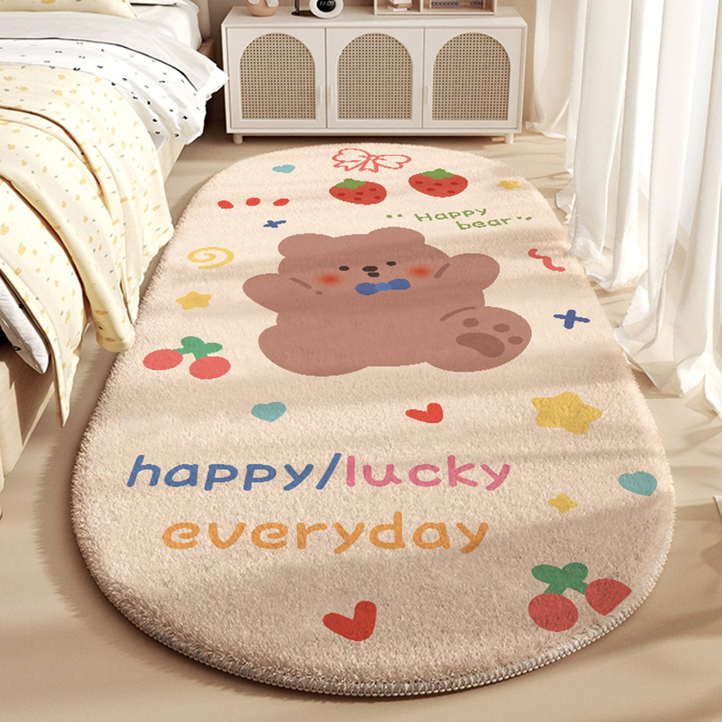 การ์ตูน Faux Cashmere พรมนุ่มไม่ลื่นแผ่นปูพื้น 40x60 ซม.สําหรับห้องนอนข้างเตียง Decor
