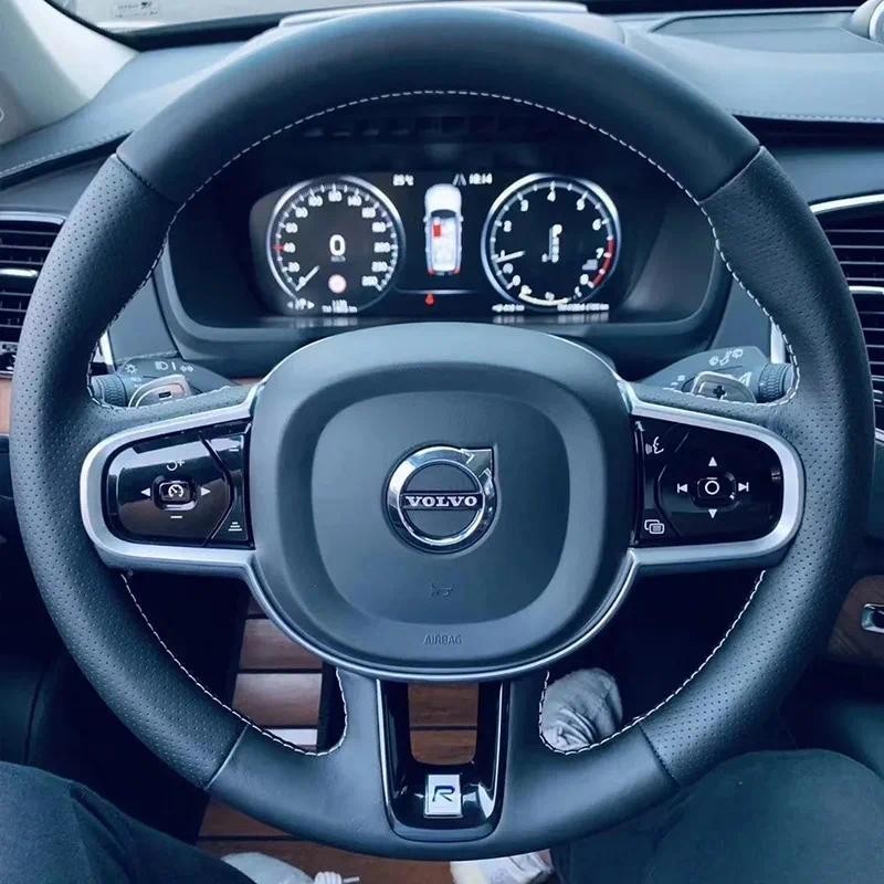 มือเย็บลื่นพวงมาลัยรถสําหรับ Volvo XC60 S60 V60 XC90 S90 Custom ของแท้หนังรถ Interiorauto อะไหล่ตกแต