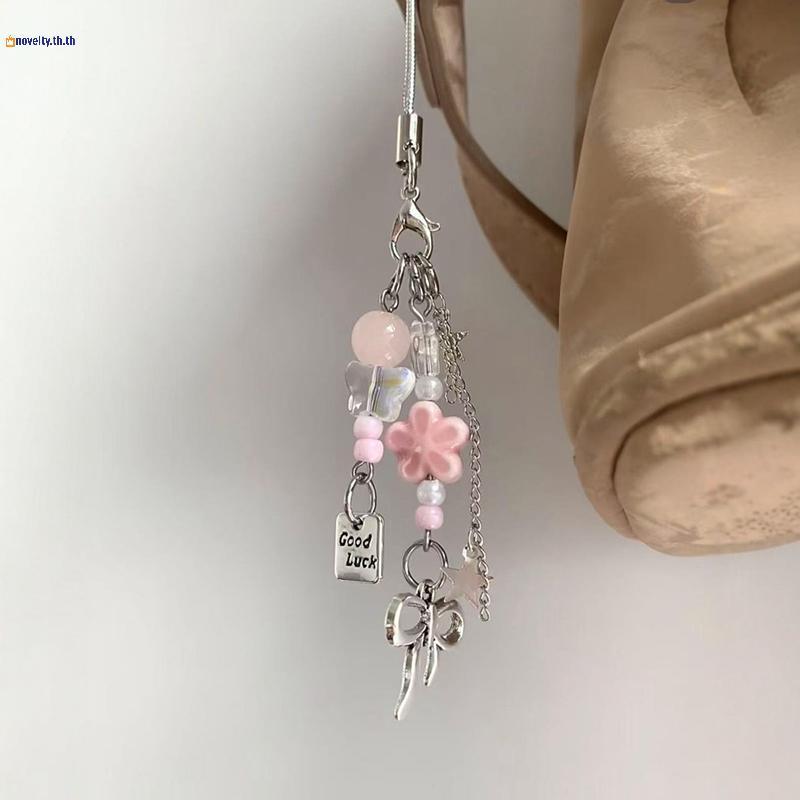 NLY 1 แฟชั่น Cherry Blossom Bow พวงกุญแจโซ่โทรศัพท์มือถือจี้กระเป๋านักเรียน N